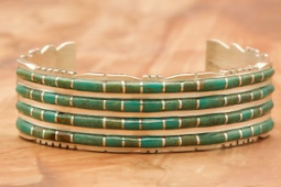 Zuni Indian Jewelry Genuine Kingman Turquoise Sterling Silver Bracelet